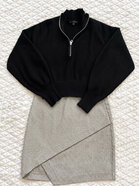 Classic Black crop Zip-Neck Sweater with Asymmetrical Skirt ( dynamite bundle)